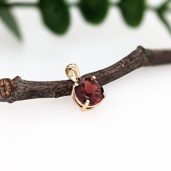 Madagascar Garnet Pendant in Solid 14K Gold | 8mm Round Shape - Picture 5 of 9